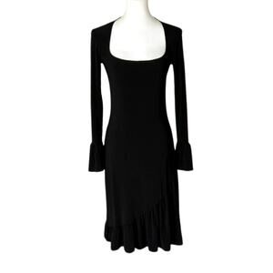 Vintage Leona Edmiston Y2K Black Dress – Deep Square Neckline & Ruffle Accents